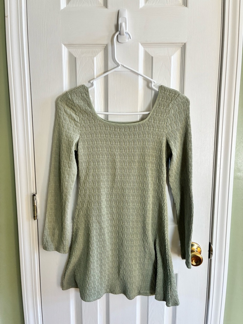 art class Sage Green Long Sleeve Knit Swing Dress